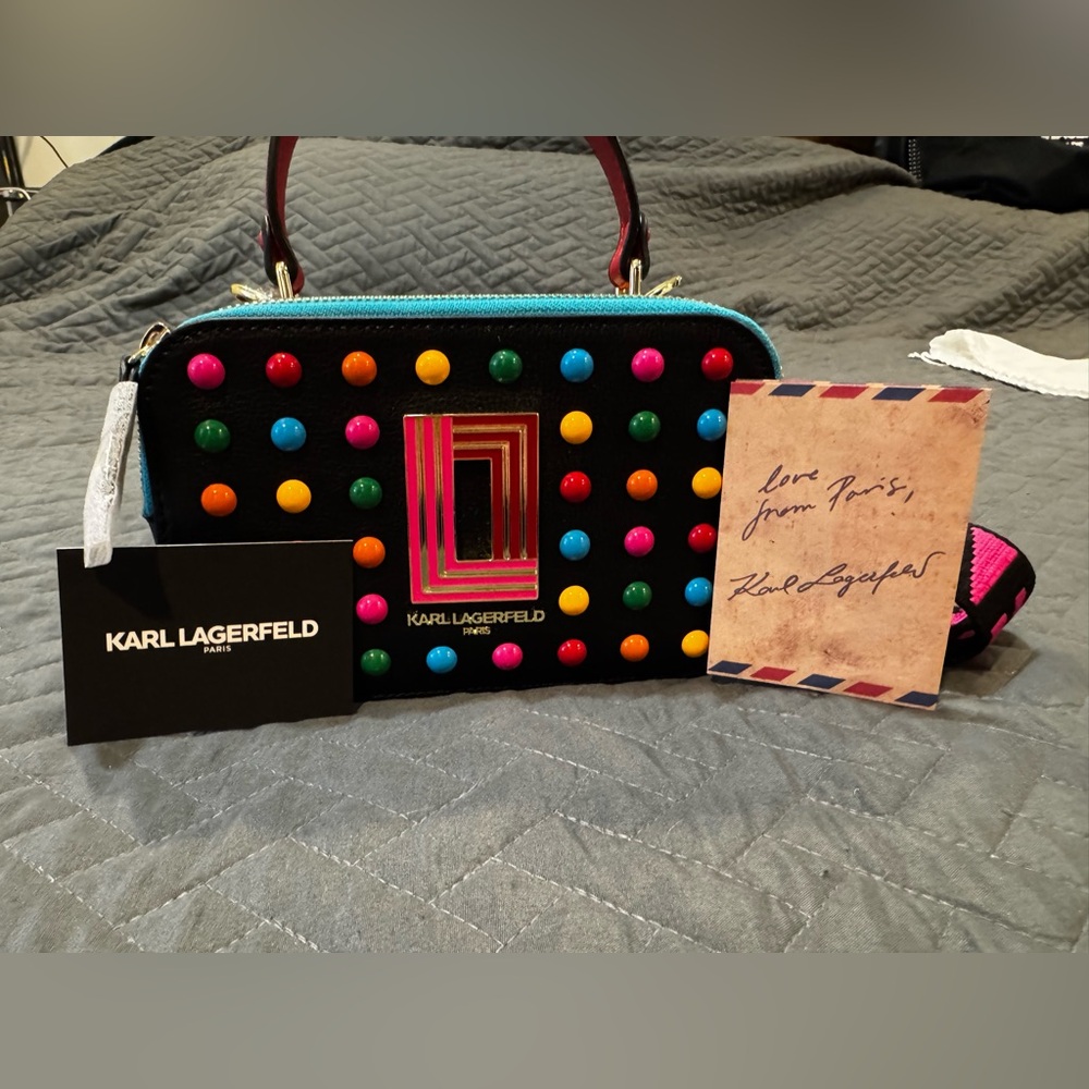 Karl Lagerfeld Black Multicolor Studded Crossbody Bag - Picture 2 of 6